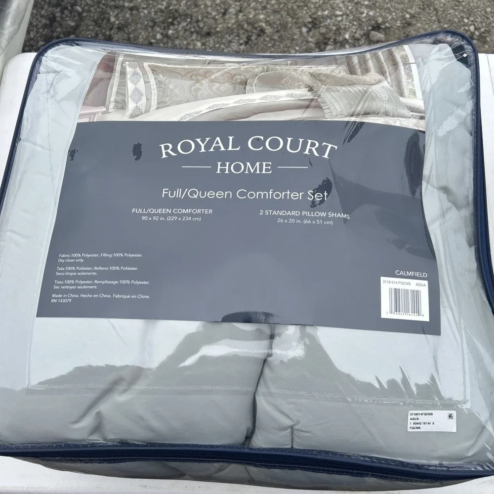Royal Court Calmfield Aqua Full Queen 3Pc Comforter Set Damask NEW